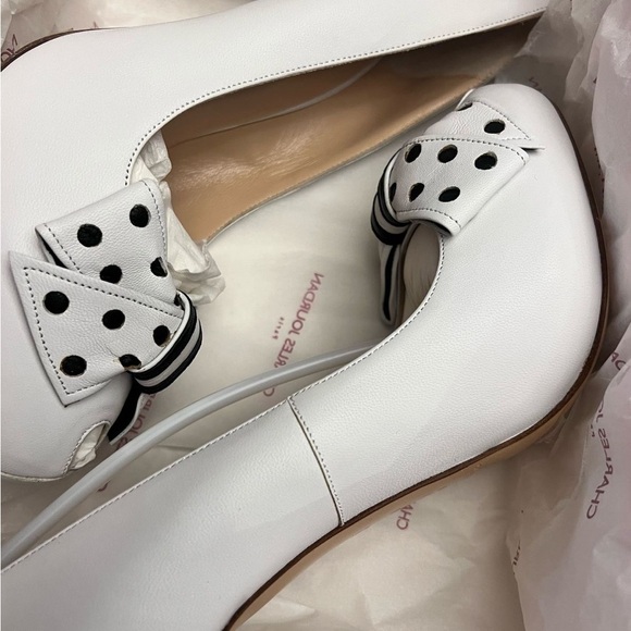 Charles Jourdan made in Italy polka dot bow Black and White  peep toe Heels - Picture 8 of 9